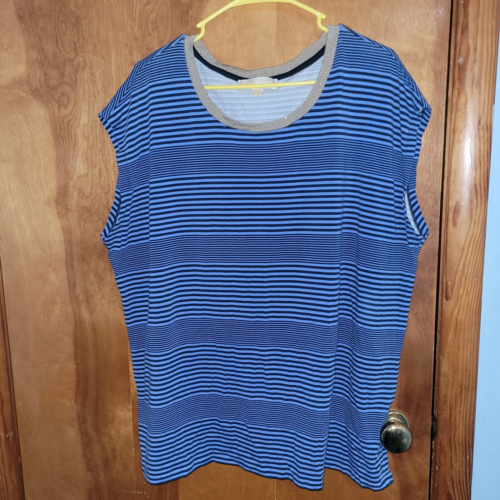 Michael Kors Navy and Black Striped Short Sleeve Tee